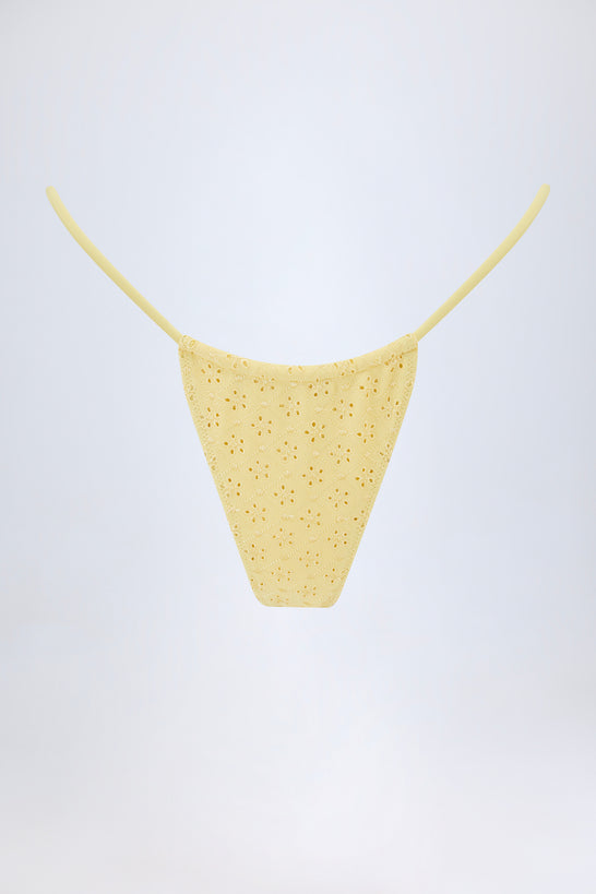 Broderie Anglaise Drawstring Bikini Bottoms in Lemon Yellow