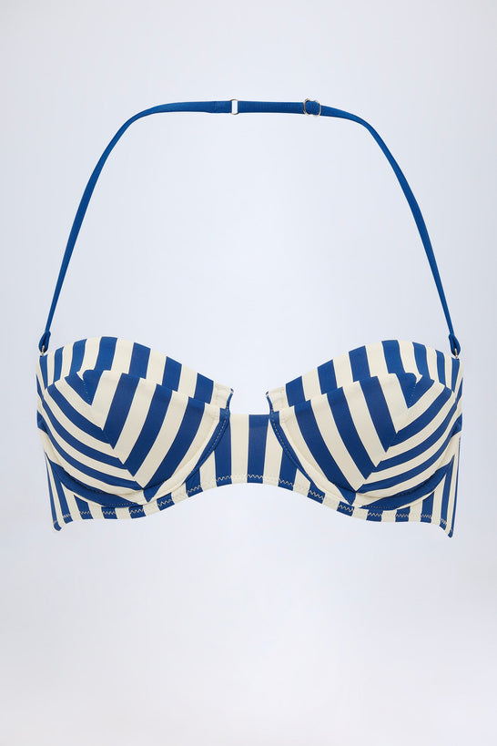 Underwired Halterneck Balconette Bikini Top in Marine Blue Stripe