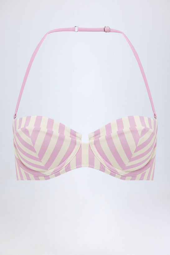 Underwired Halterneck Balconette Bikini Top in Mauve Stripe