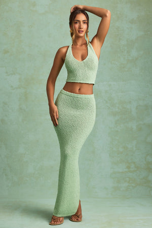 Bouclé Mid-Rise Maxi Skirt in Mint