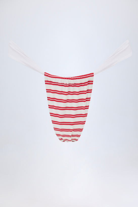 Ruched Cheeky Bikini Bottoms in Cherry Red Double Stripe