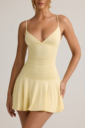 Modal Ruched A-Line Mini Dress in ButterCream Yellow