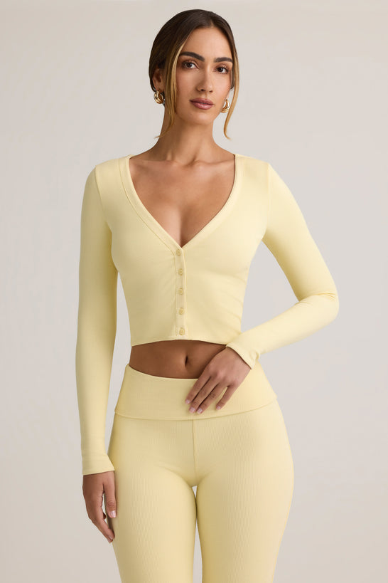 Modal Ribbed Cropped Cardigan in Buttercream Yellow