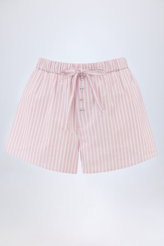 Mid-Rise Shorts in Soft Mauve Stripe