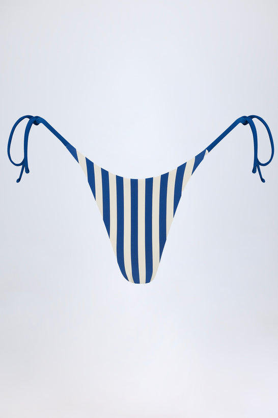 Side-Tie Thong Bikini Bottoms in Marine Blue Stripe