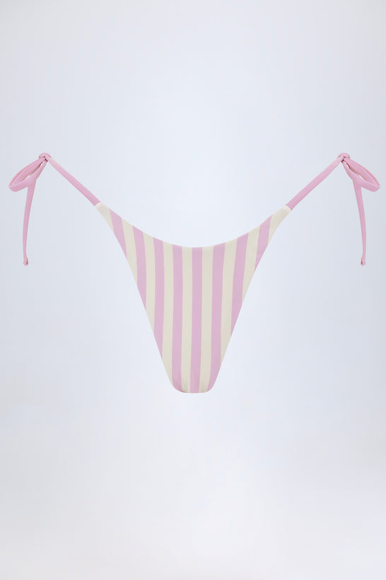 Side-Tie Thong Bikini Bottoms in Mauve Stripe