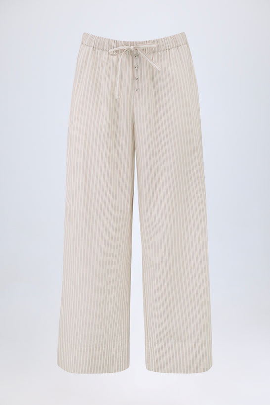Mid-Rise Wide-Leg Trousers in Light Taupe Stripe