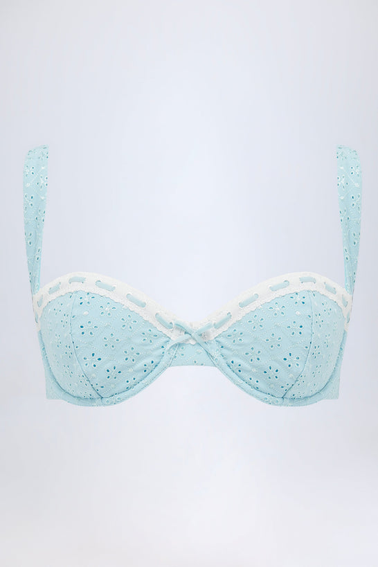 Broderie Anglaise Underwired Balconette Bikini Top in Powder Blue