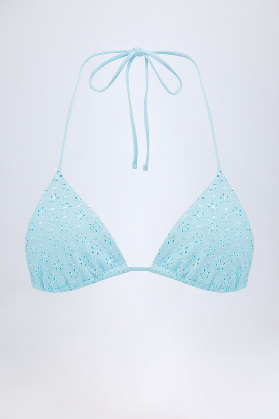 Broderie Anglaise Triangle Bikini Top in Powder Blue