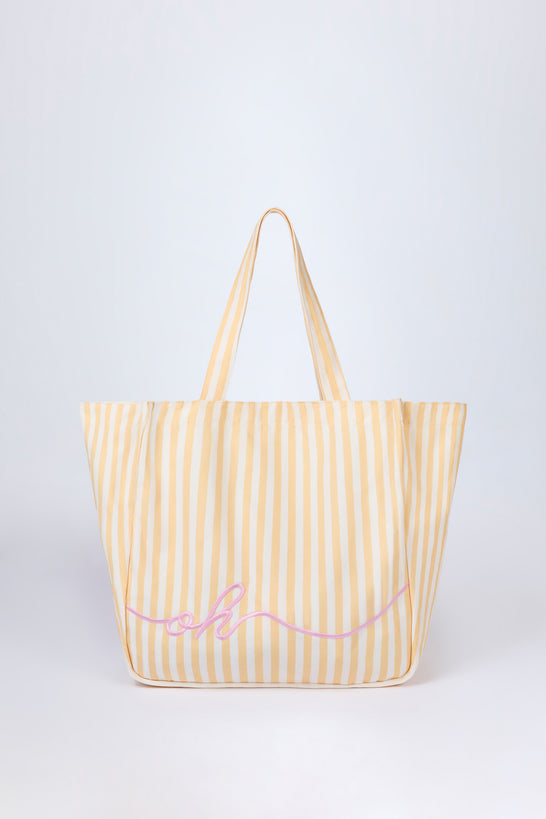 Oversized Canvas Tote Bag in Lemon Yellow Stripe