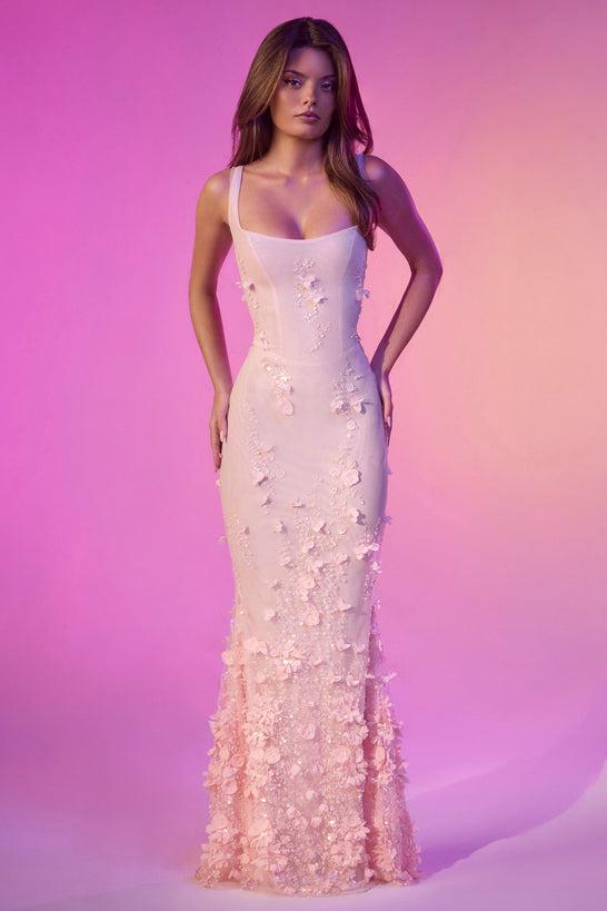 Embellished Fishtail Corset Gown in Pink